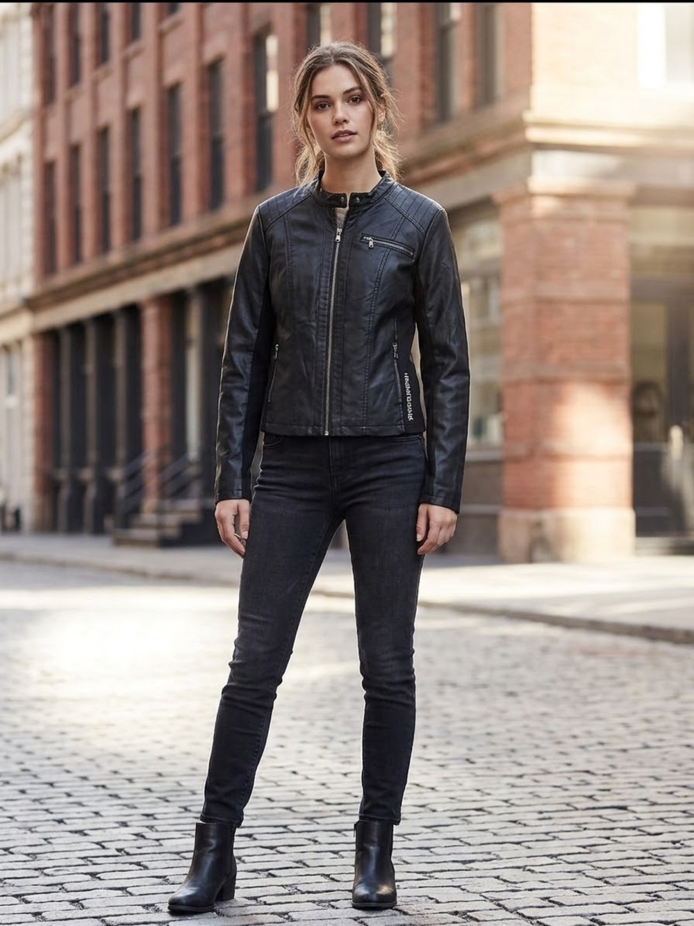 Maurices Black Faux Leather Bomber Jacket
